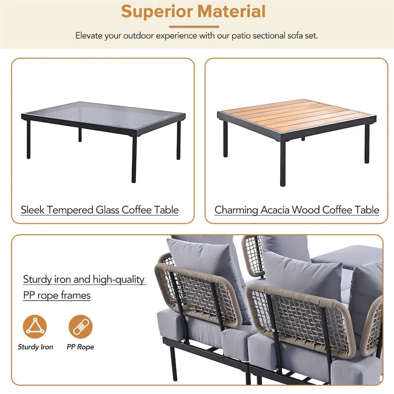 8-Piece Patio Sectional Sofa Set with Coffee Table