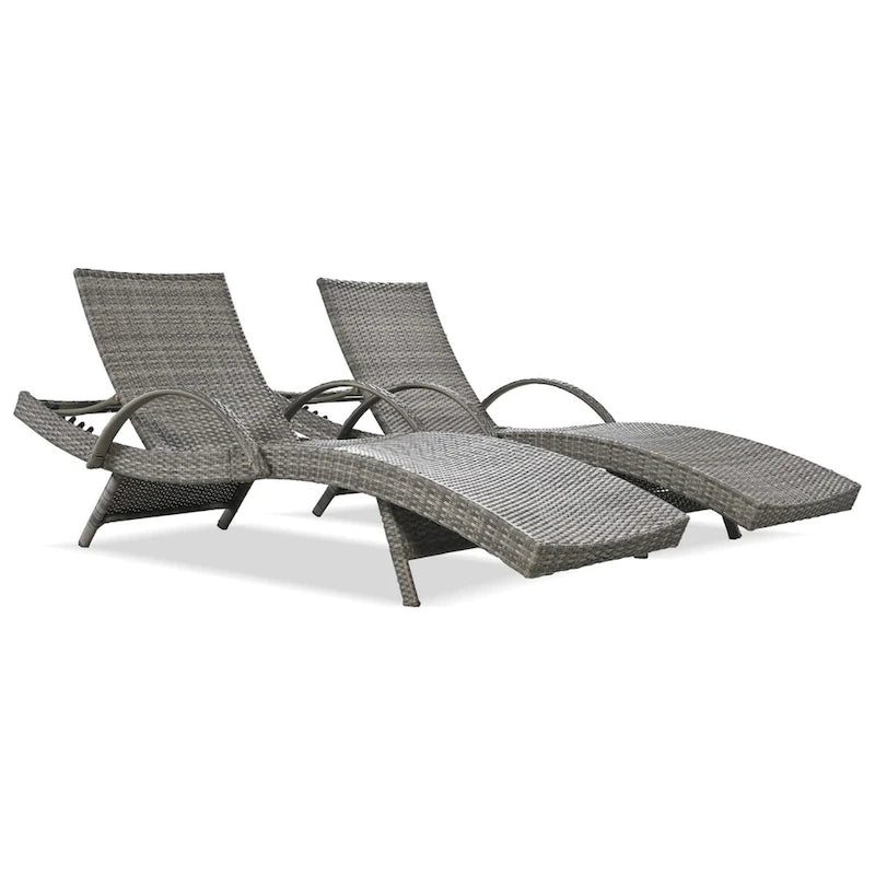 80  Outdoor Wicker Chaise Lounge Chairs Set of 2, Patio Rattan Reclining Chair Pull-out Side Table Adjustable Backrest