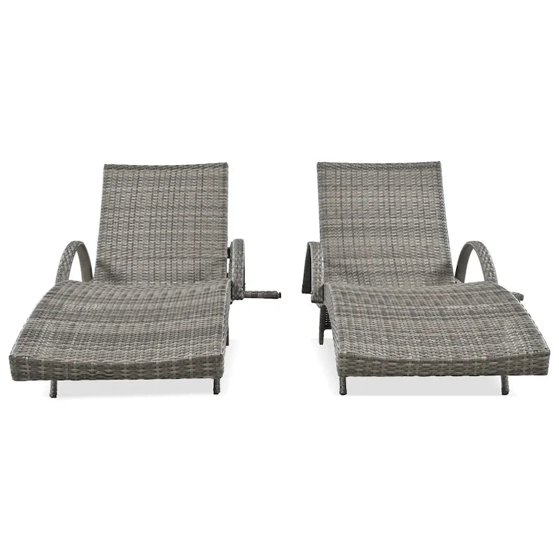 80  Outdoor Wicker Chaise Lounge Chairs Set of 2, Patio Rattan Reclining Chair Pull-out Side Table Adjustable Backrest
