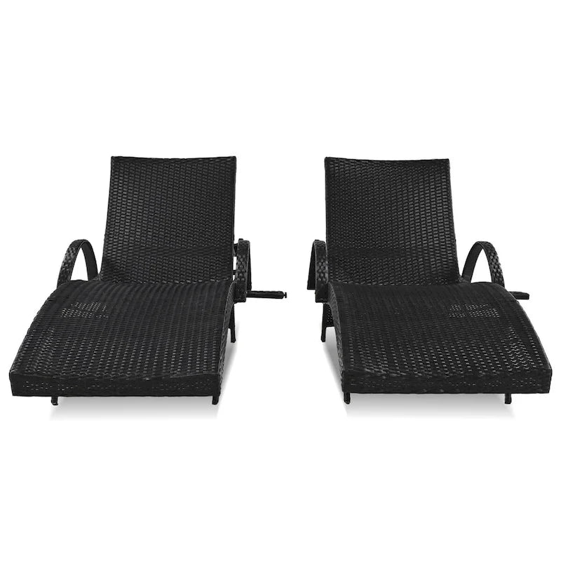 80  Outdoor Wicker Chaise Lounge Chairs Set of 2, Patio Rattan Reclining Chair Pull-out Side Table Adjustable Backrest