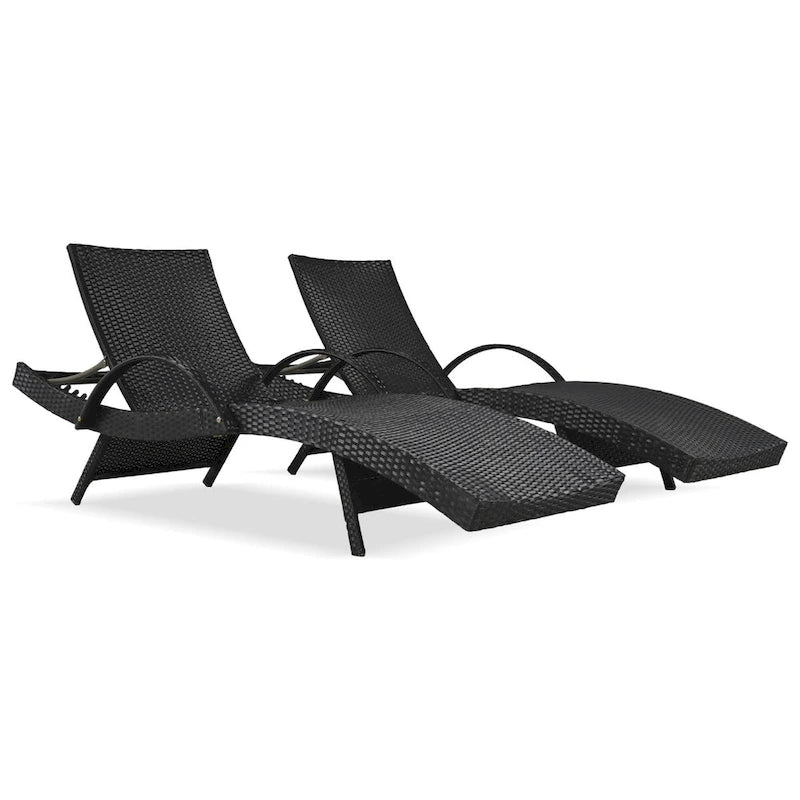 80  Outdoor Wicker Chaise Lounge Chairs Set of 2, Patio Rattan Reclining Chair Pull-out Side Table Adjustable Backrest