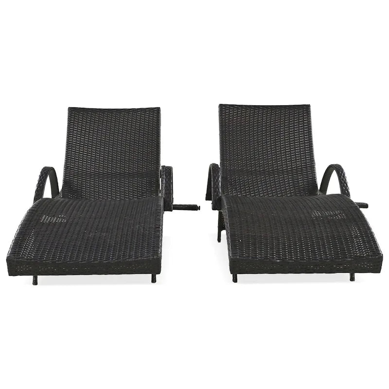 80  Outdoor Wicker Chaise Lounge Chairs Set of 2, Patio Rattan Reclining Chair Pull-out Side Table Adjustable Backrest