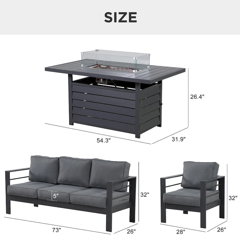 4 Pcs Patio Conversation Set with Propane Firepit
