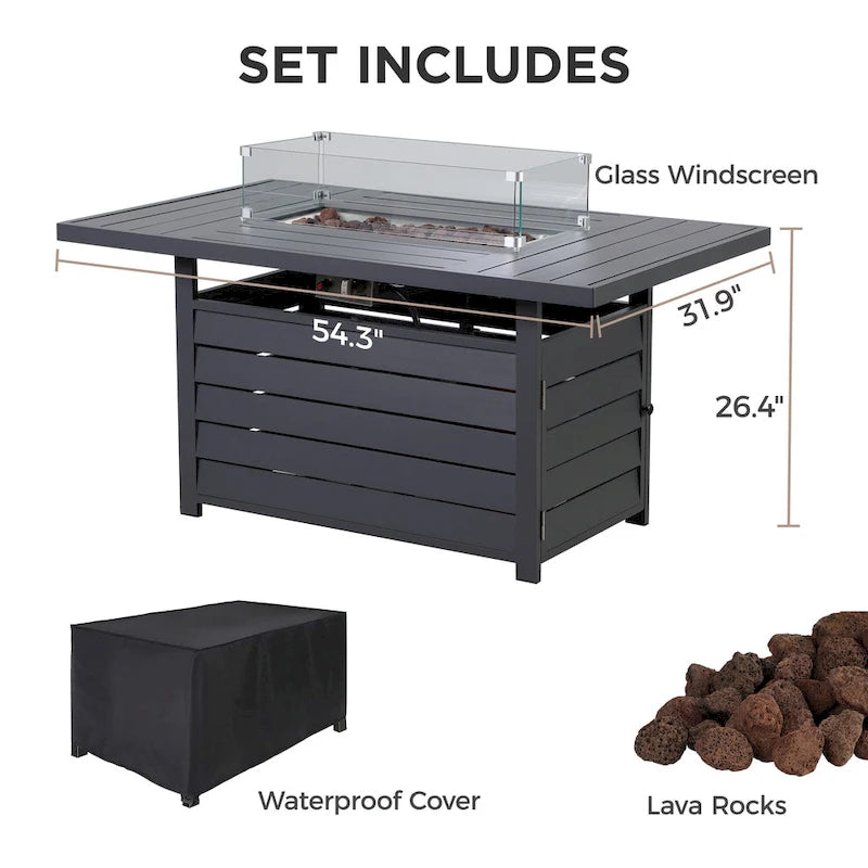 4 Pcs Patio Conversation Set with Propane Firepit
