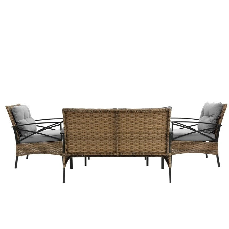 Outdoor 4 piece Rattan Wicker Conversation Sofa Set with Cushion