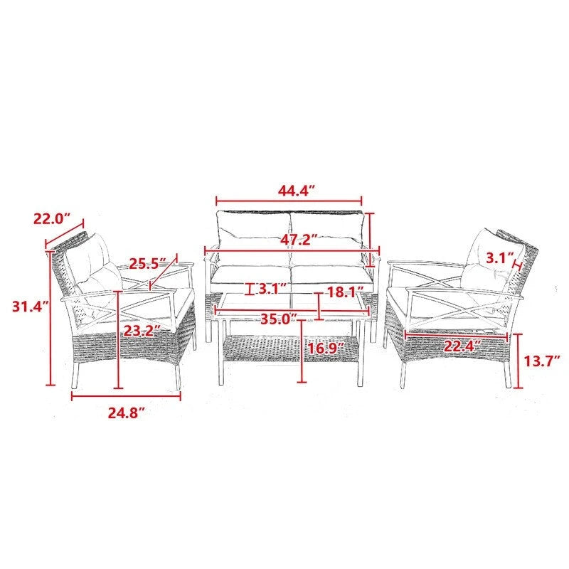 Outdoor 4 piece Rattan Wicker Conversation Sofa Set with Cushion
