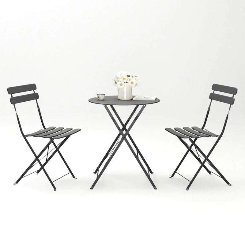 3 Pieces Patio Bistro Balcony Metal Chair Table Set - N/A