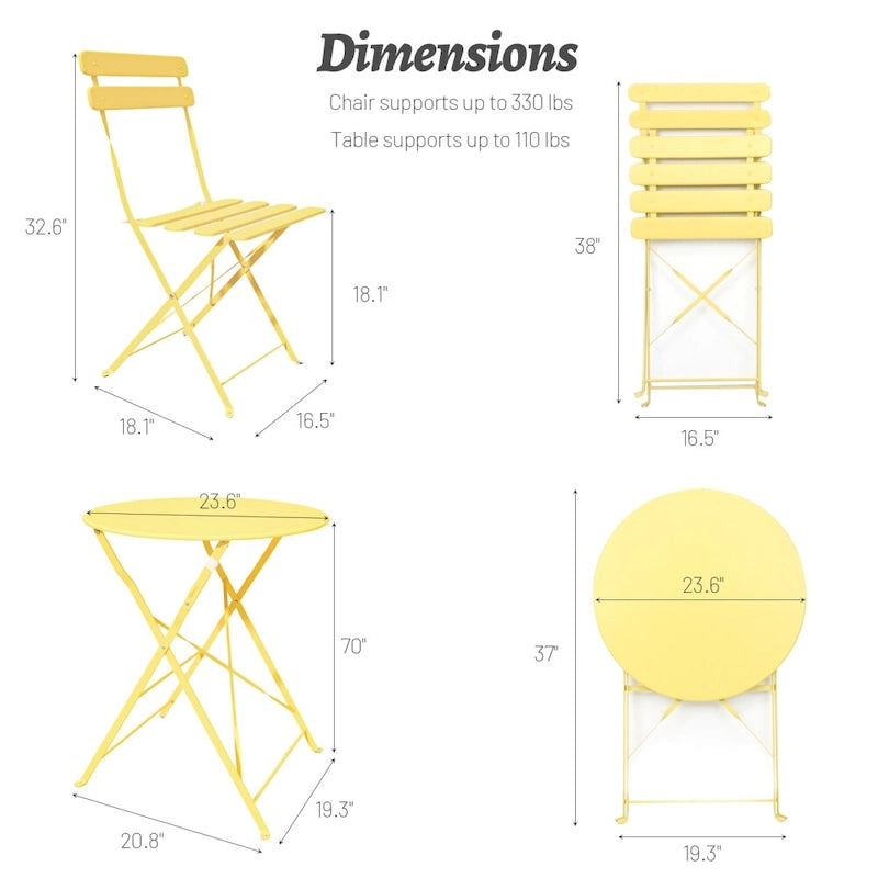 3 Pieces Patio Bistro Balcony Metal Chair Table Set - N/A