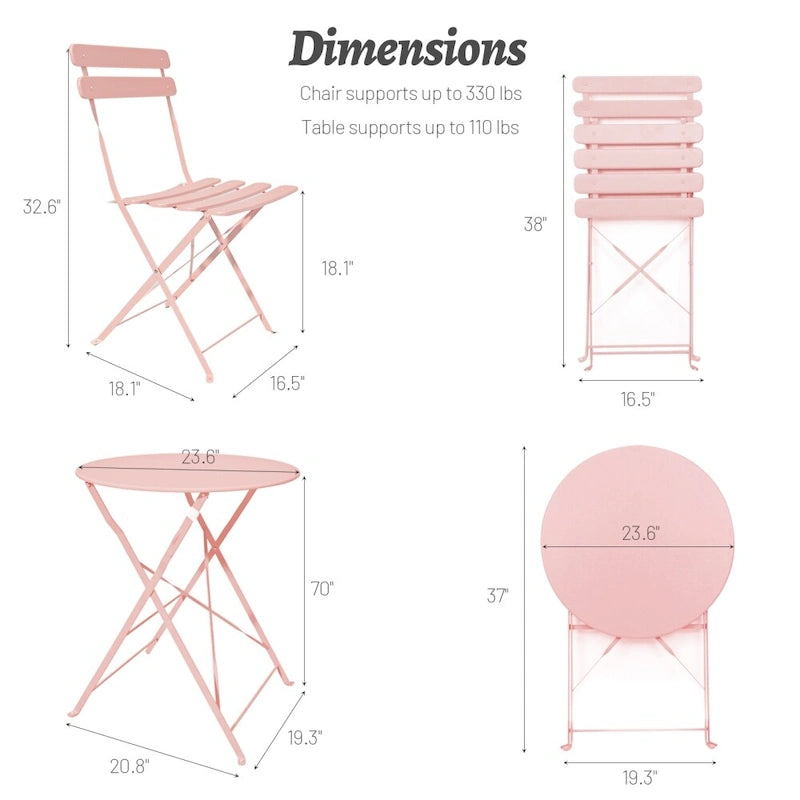 3 Pieces Patio Bistro Balcony Metal Chair Table Set - N/A