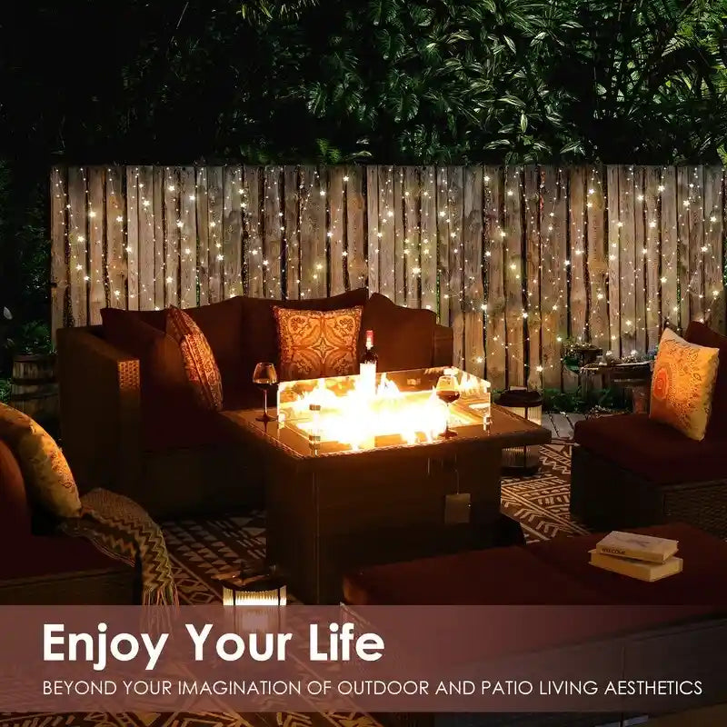 FINCATI 7 Piece Outdoor Furniture Wicker Sectional Sofa Set with Fire Pit Table