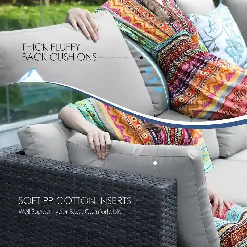 FINCATI 7 Piece Outdoor Furniture Wicker Sectional Sofa Set with Fire Pit Table