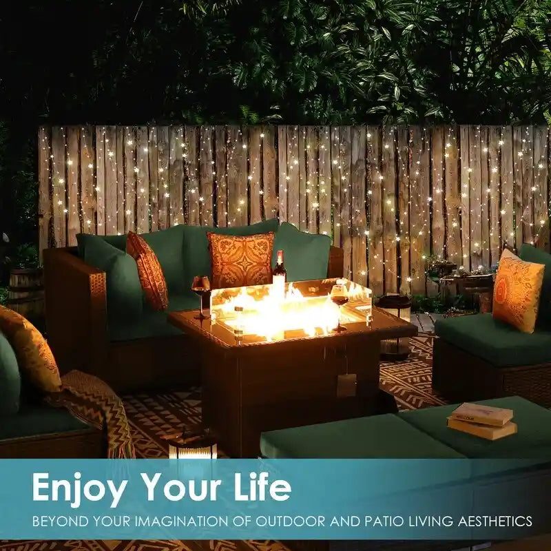 FINCATI 7 Piece Outdoor Furniture Wicker Sectional Sofa Set with Fire Pit Table