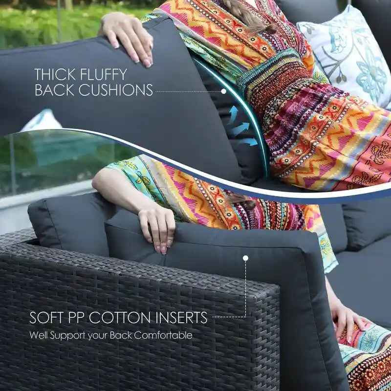 FINCATI 7 Piece Outdoor Furniture Wicker Sectional Sofa Set with Fire Pit Table
