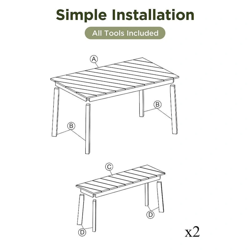 3 PCS OutdoorAcacia Wood Table Bench Dining Set With 2 Benches