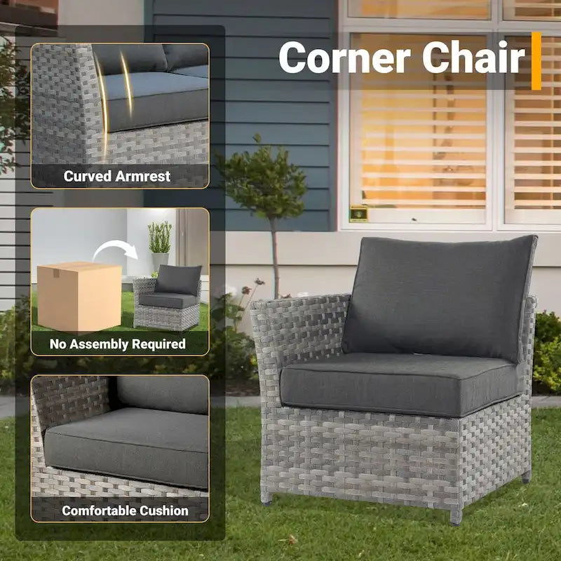 HOOOWOOO 10-piece Grey Wicker Patio Outdoor Furniture Set with Fire Pit