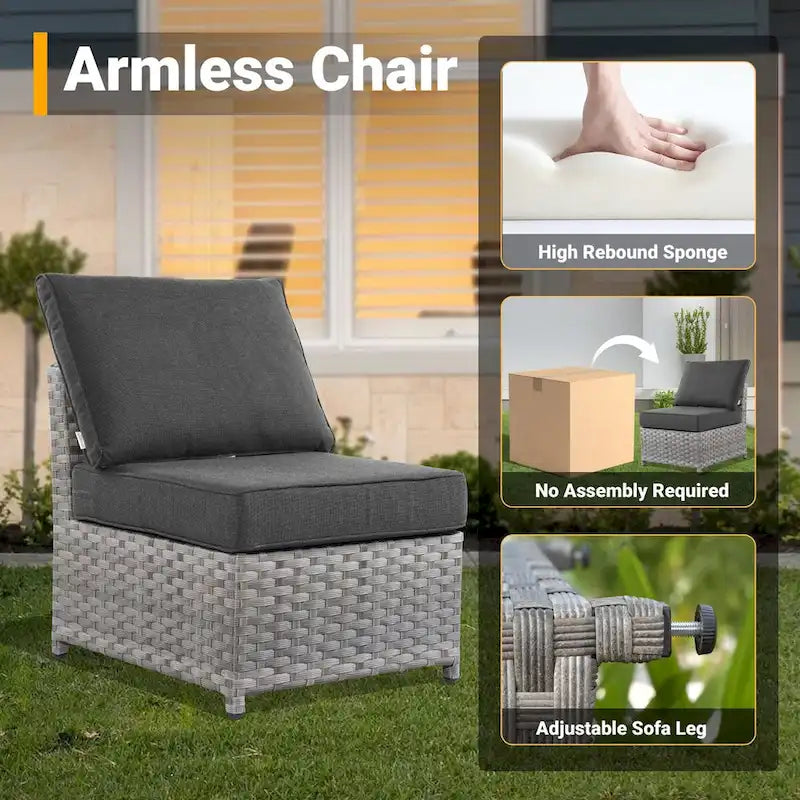 HOOOWOOO 10-piece Grey Wicker Patio Outdoor Furniture Set with Fire Pit