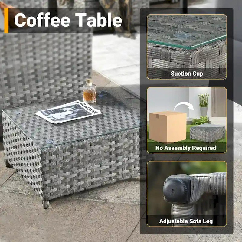 HOOOWOOO 10-piece Grey Wicker Patio Outdoor Furniture Set with Fire Pit