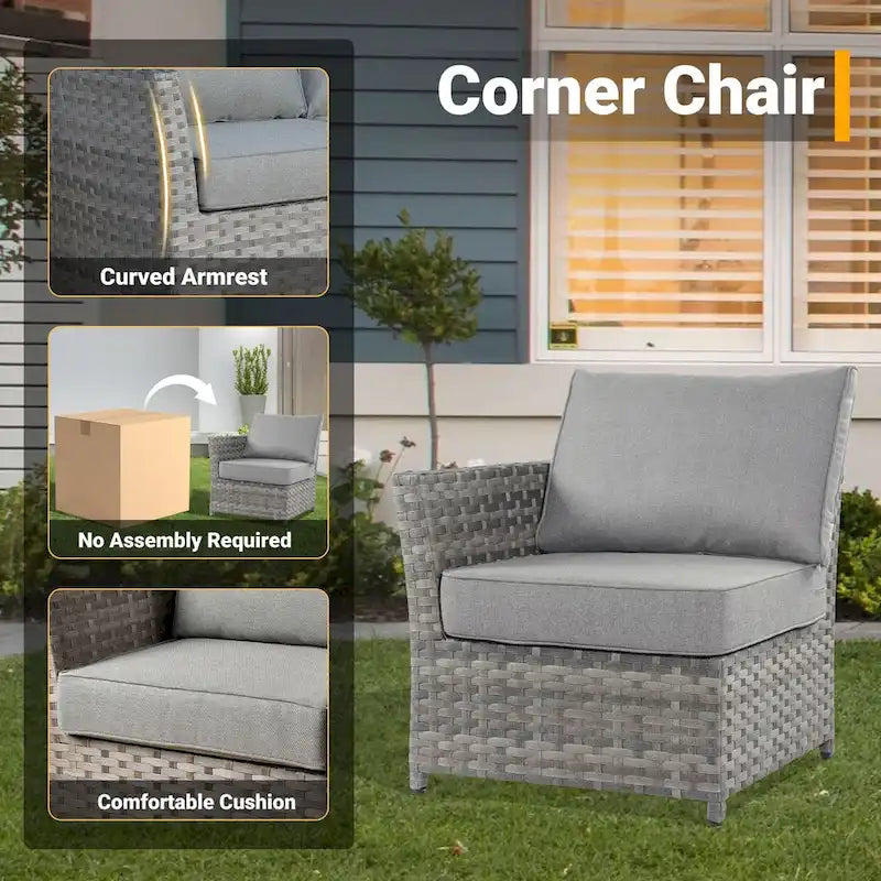 HOOOWOOO 10-piece Grey Wicker Patio Outdoor Furniture Set with Fire Pit