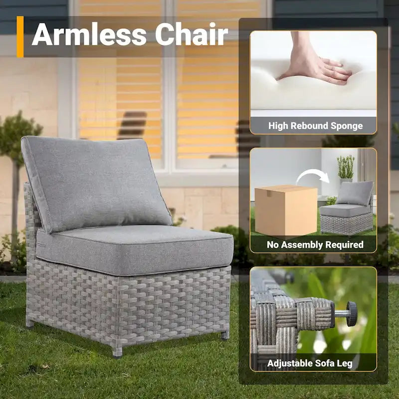 HOOOWOOO 10-piece Grey Wicker Patio Outdoor Furniture Set with Fire Pit