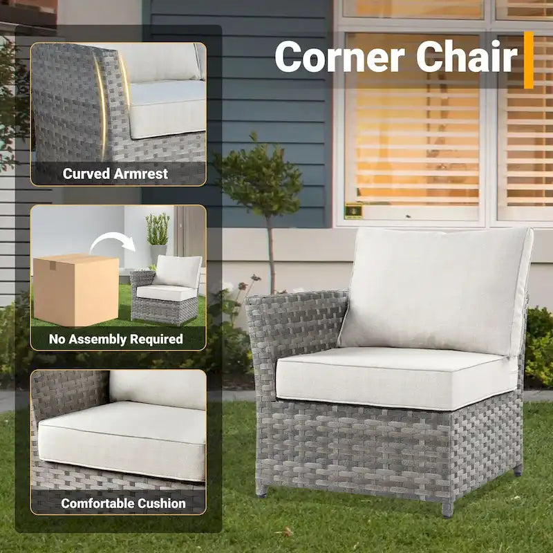 HOOOWOOO 10-piece Grey Wicker Patio Outdoor Furniture Set with Fire Pit