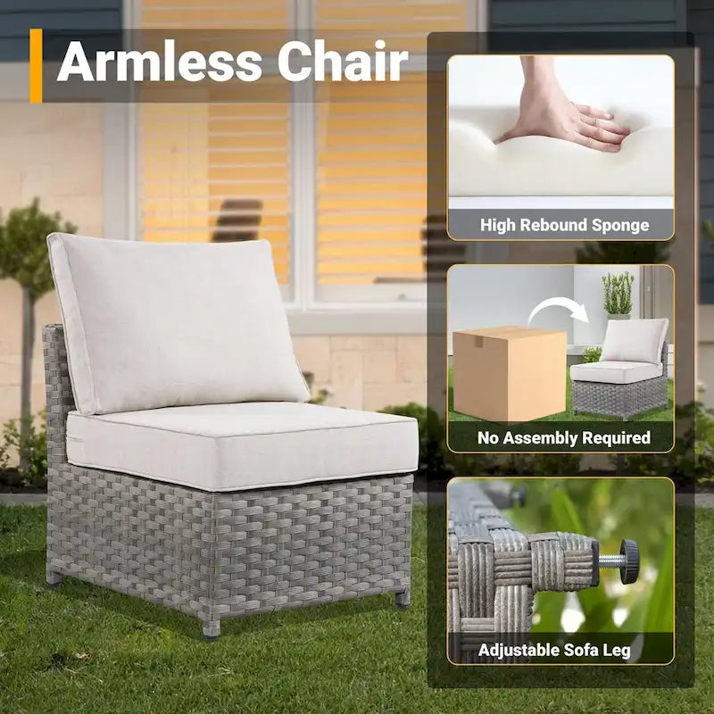 HOOOWOOO 10-piece Grey Wicker Patio Outdoor Furniture Set with Fire Pit