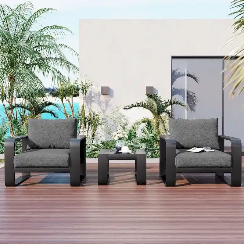 3-Pieces Aluminum Frame Patio Furniture Set With Cushions and Coffee Table
