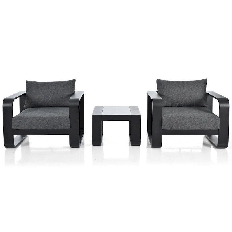 3-Pieces Aluminum Frame Patio Furniture Set With Cushions and Coffee Table