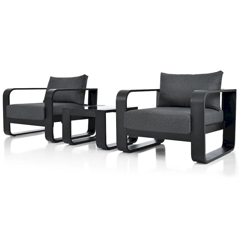 3-Pieces Aluminum Frame Patio Furniture Set With Cushions and Coffee Table