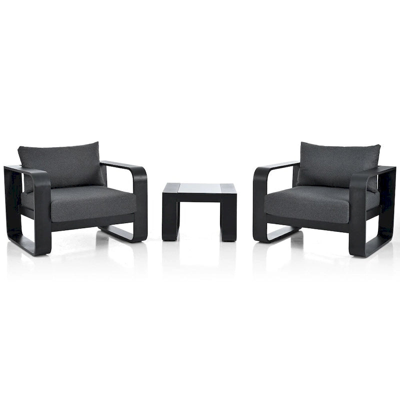 3-Pieces Aluminum Frame Patio Furniture Set With Cushions and Coffee Table