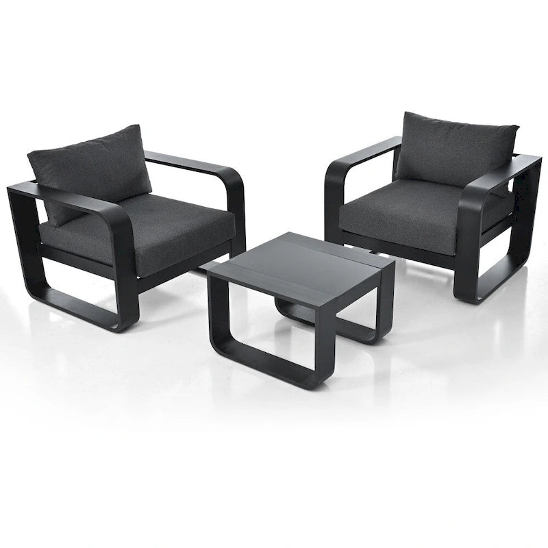 3-Pieces Aluminum Frame Patio Furniture Set With Cushions and Coffee Table