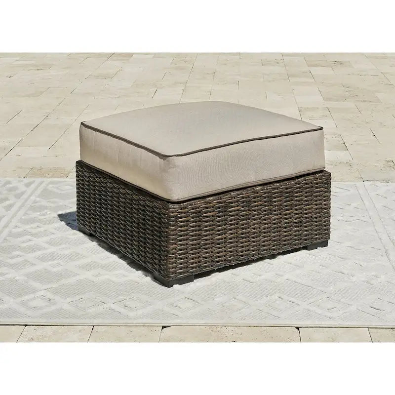Signature Design by Ashley Coastline Bay Brown Outdoor Ottoman with Cushion - 28.5  W x 28.5  D x 19.5  H