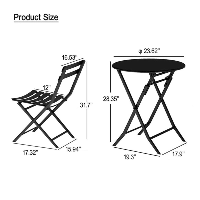 3 Piece White Foldable Outdoor Patio Bistro Sets