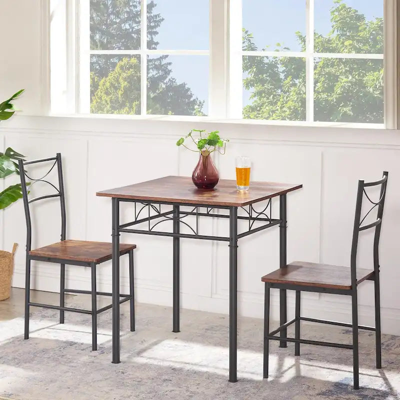 3 Piece Kitchen Dining and Patio Set Table Set Retro Brown chair - Chair:15.6 L * 15.1 W * 33.8 H