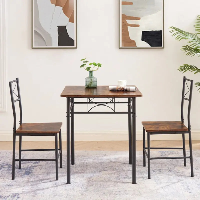 3 Piece Kitchen Dining and Patio Set Table Set Retro Brown chair - Chair:15.6 L * 15.1 W * 33.8 H