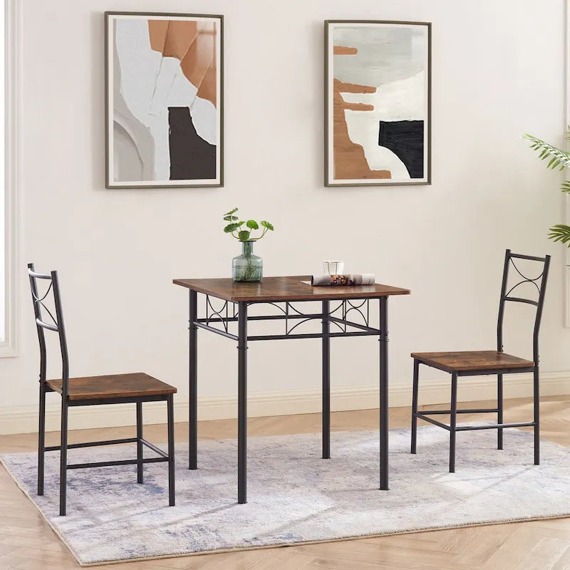 3 Piece Kitchen Dining and Patio Set Table Set Retro Brown chair - Chair:15.6 L * 15.1 W * 33.8 H