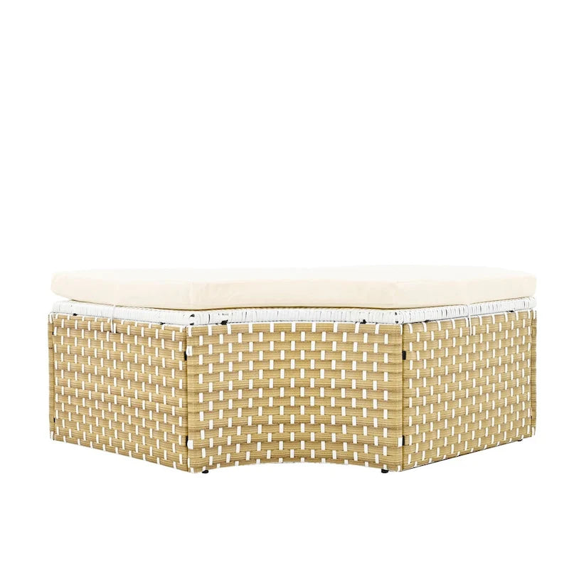 Round Outdoor Sectional Sofa Set Rattan Daybed Two-Tone Weave Sunbed with Retractable Canopy, Separate Seating