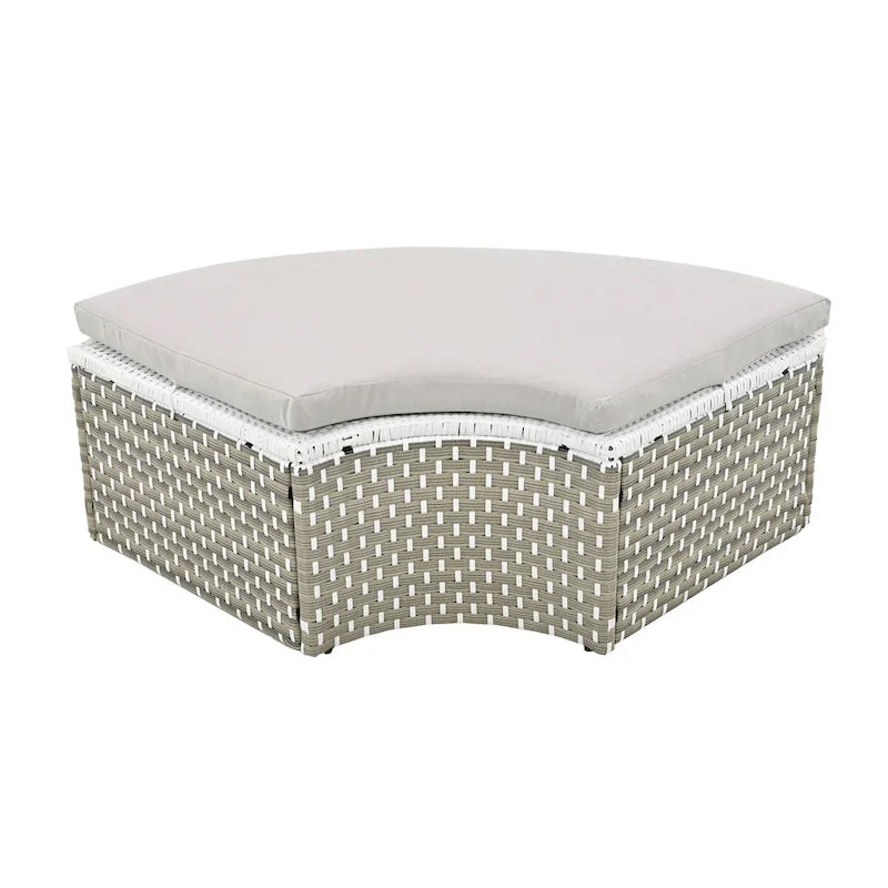 Round Outdoor Sectional Sofa Set Rattan Daybed Two-Tone Weave Sunbed with Retractable Canopy, Separate Seating