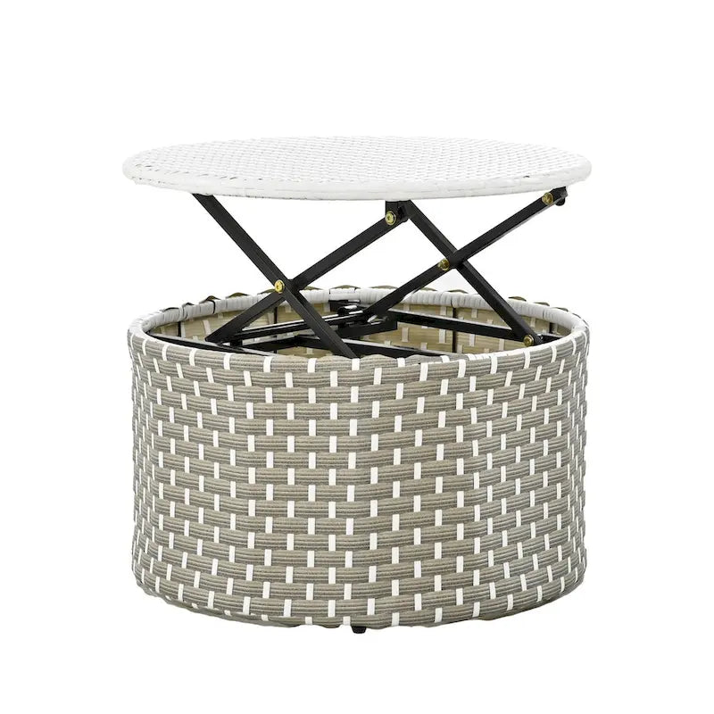 Round Outdoor Sectional Sofa Set Rattan Daybed Two-Tone Weave Sunbed with Retractable Canopy, Separate Seating