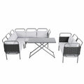 5-Piece Modern Patio Sectional Sofa Set with Glass Table and Cushions
