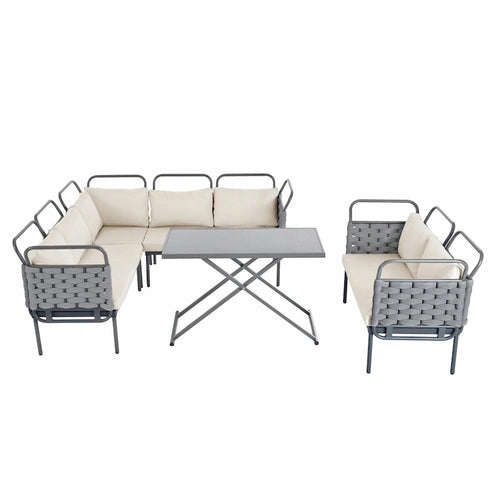 5-Piece Modern Patio Sectional Sofa Set with Glass Table and Cushions
