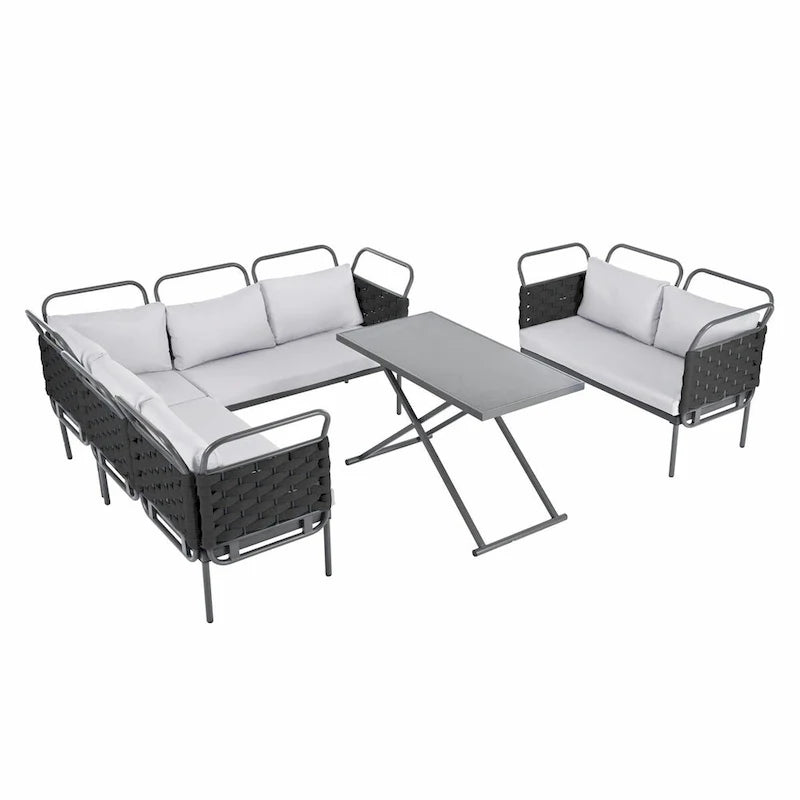 5-Piece Modern Patio Sectional Sofa Set with Glass Table and Cushions