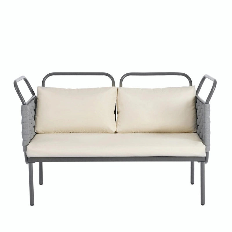 5-Piece Modern Patio Sectional Sofa Set with Glass Table and Cushions