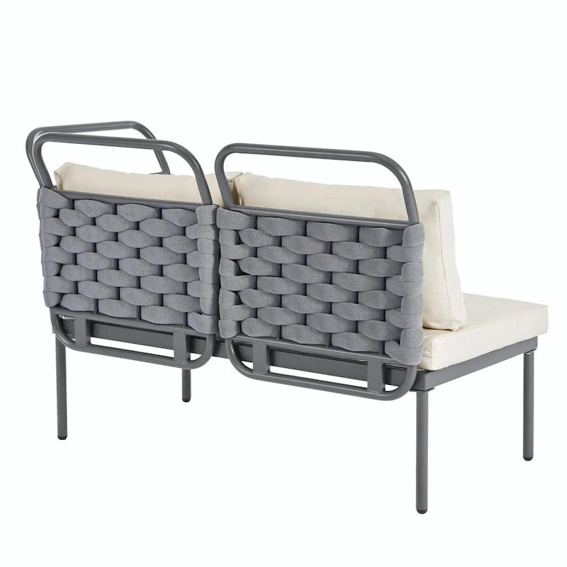 5-Piece Modern Patio Sectional Sofa Set with Glass Table and Cushions