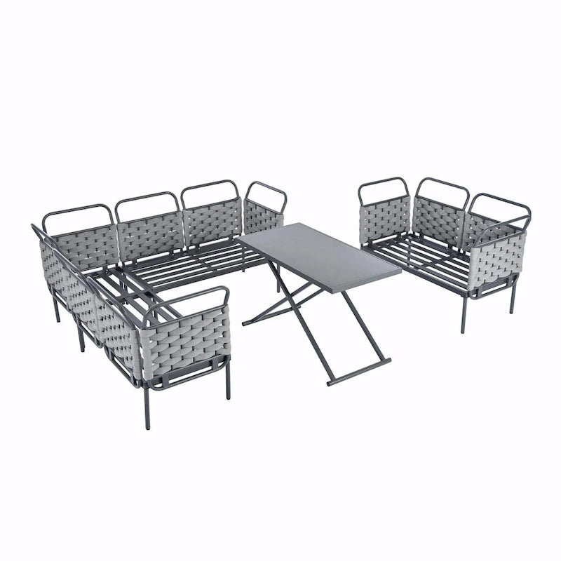 5-Piece Modern Patio Sectional Sofa Set with Glass Table and Cushions