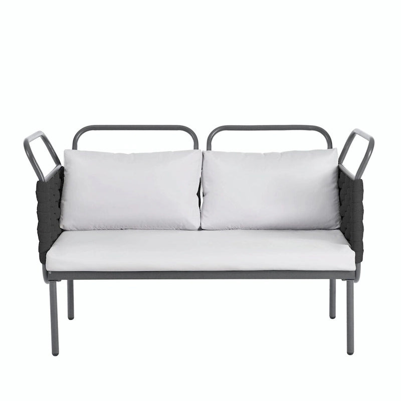 5-Piece Modern Patio Sectional Sofa Set with Glass Table and Cushions