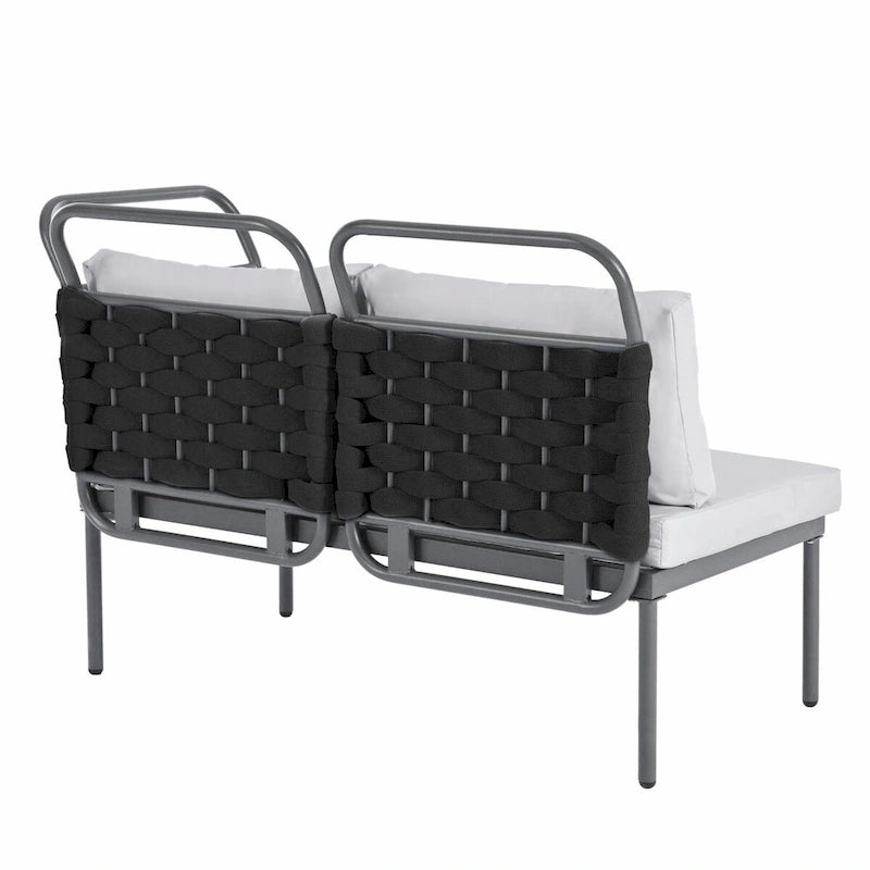 5-Piece Modern Patio Sectional Sofa Set with Glass Table and Cushions