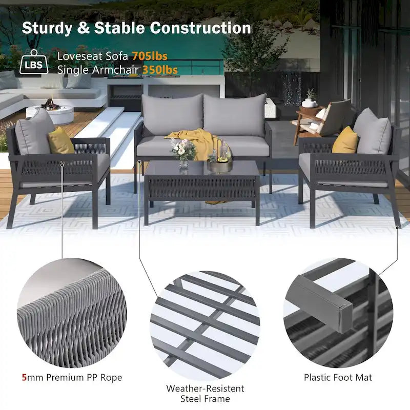 4-Piece Rope Patio Furniture Set