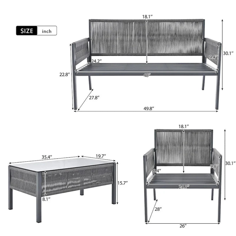 4-Piece Rope Patio Furniture Set