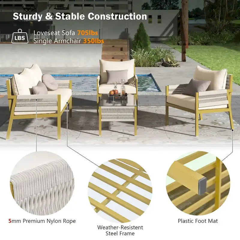 4-Piece Rope Patio Furniture Set