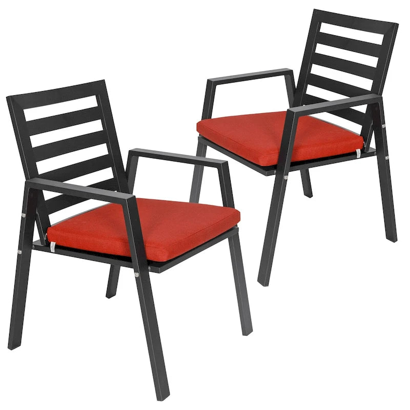 LeisureMod Chelsea Set of 2 Patio Dining Armchair in Aluminum with Cushions for Porch Backyard Pool Garden - 34.84